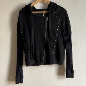 Free People hooded black knit zipped sweater
